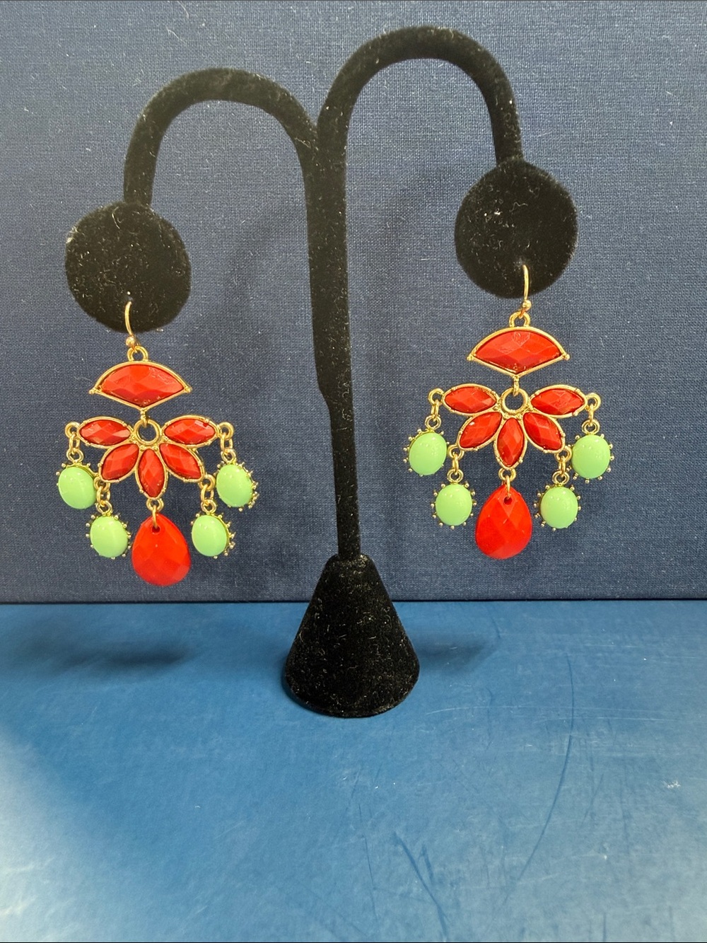 Red and Mint Chandelier Drop Earrings - Women Jewelry